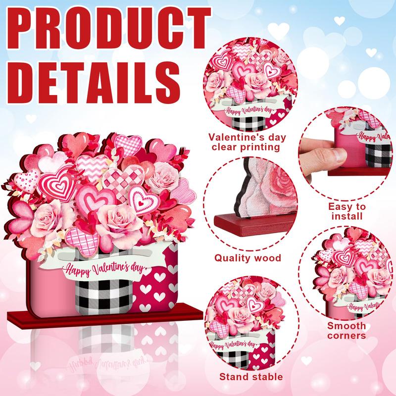 St. Patrick's Day & Valentine's Day Reversible Gnome Wood Signs, Double Sided Irish Theme Wooden Standing Blocks & Love Car Rose Truck Heart Decor, Table Centerpiece for Tiered Tray Farmhouse Kitchen, Ideal for Irish Families, Gnome Lovers & Couples Gift