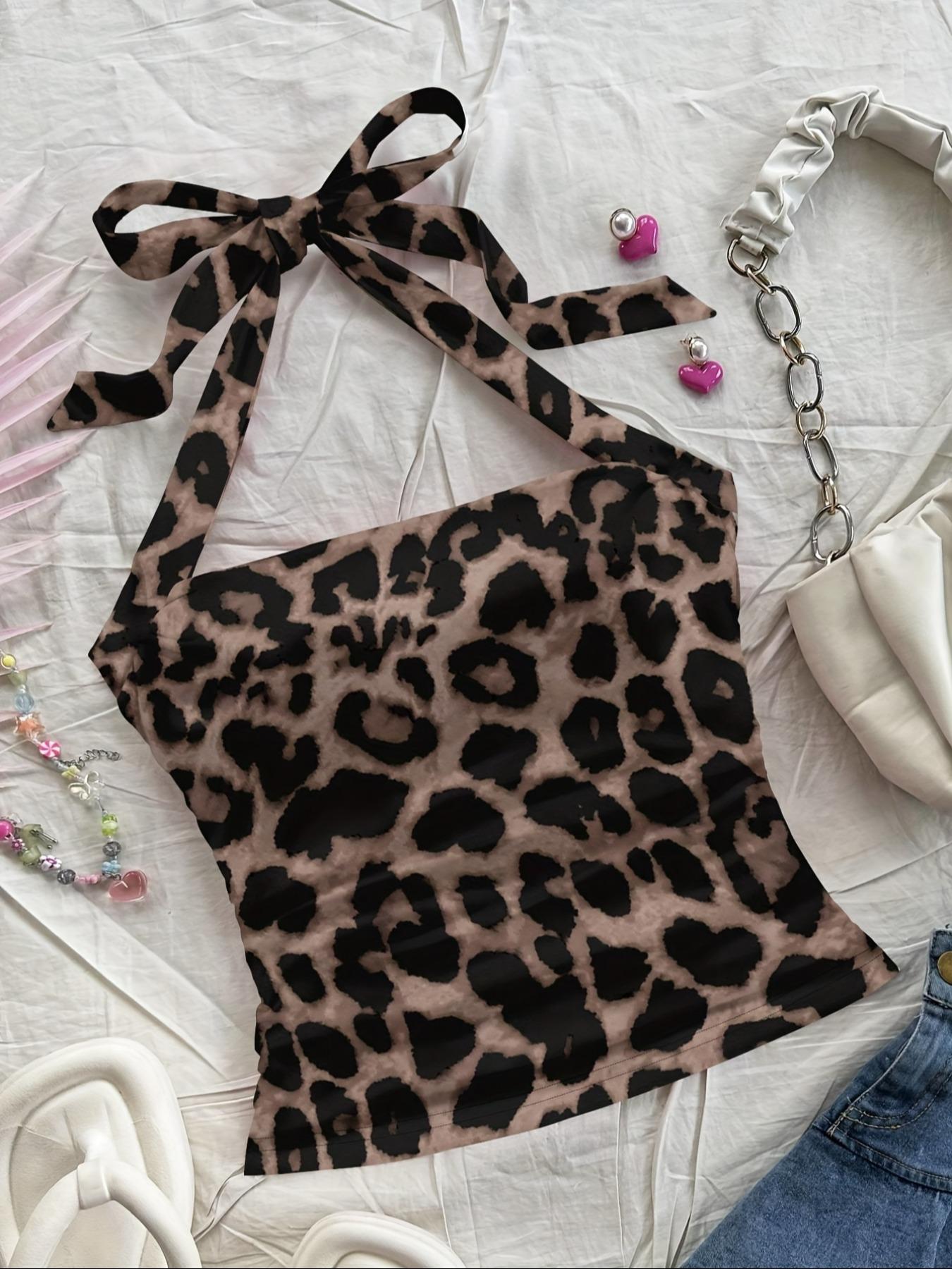 Women's Fashion Casual Halter Top, Leopard Print, Adjustable Straps, Sleeveless, Summer Beachwear, All Season Wearable