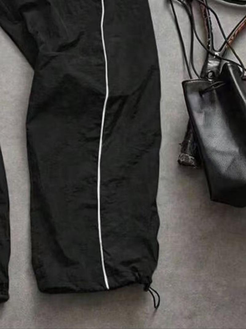 Men's Fashion Casual Sport Pants, Unique Print, Taslon Fabric, Striped Design, Adjustable Elastic Cuff, American High Street Style, Active Pants