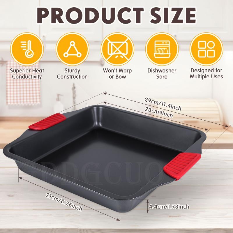 2-Piece Non-Stick Bakeware Set, Carbon Steel Baking Pans with Heat-Resistant Red Silicone Handles, ,Cookie Sheets, Baking Trays, Black