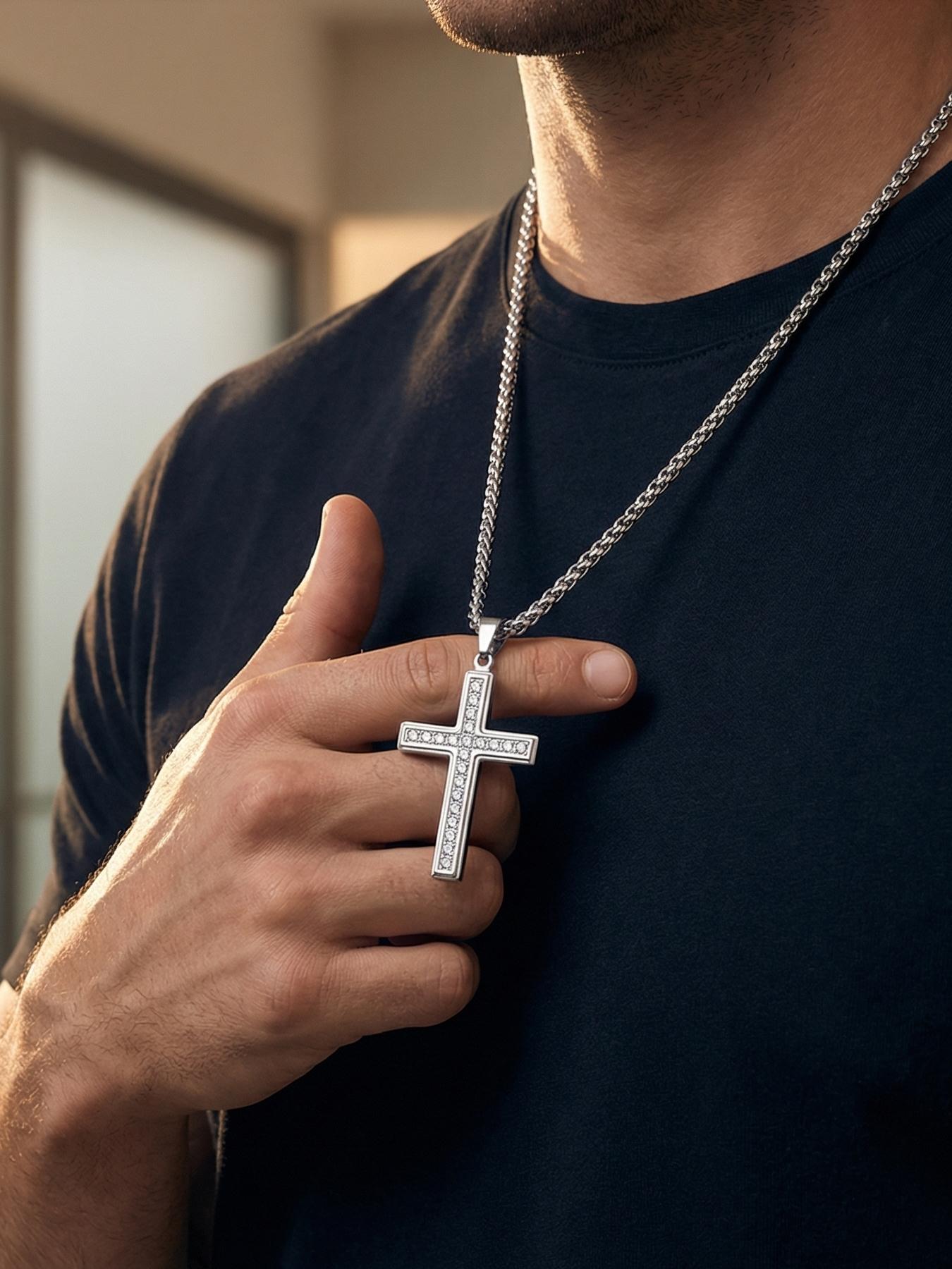 18K Diamond-encrusted Cross Necklace, Simple and Versatile, for Couples # Best Friends # Jewelry / Stainless Steel / Colorfast / Hypoallergenic / Couples / Festivals / Parties / Ideal Gift