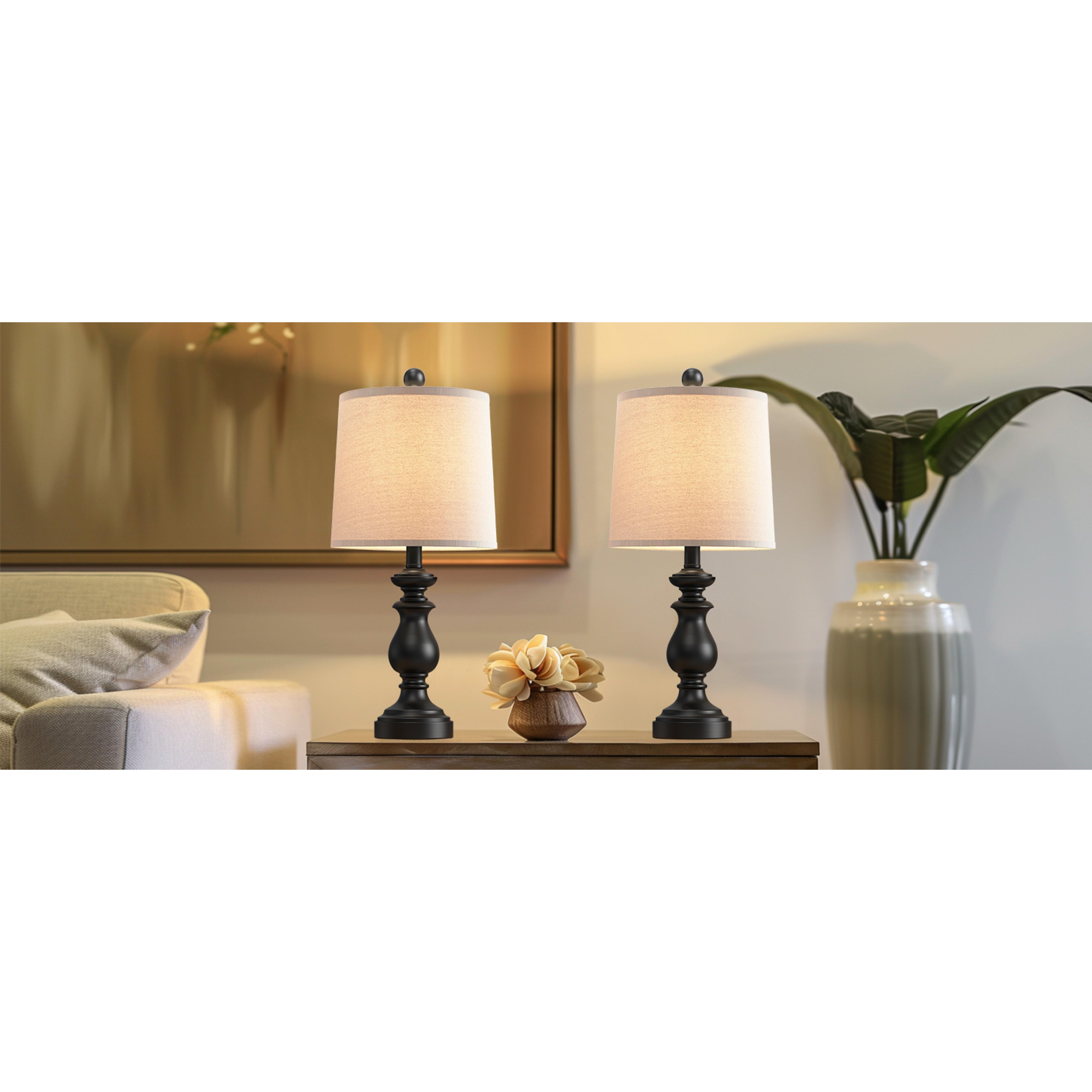 Traditional Table Lamp Set of 2, Rustic Farmhouse Table Lamps for Living Room Bedroom, 22" Bedside Desk Lamps Vintage Nightstand Lamps with Linen Shades, Black