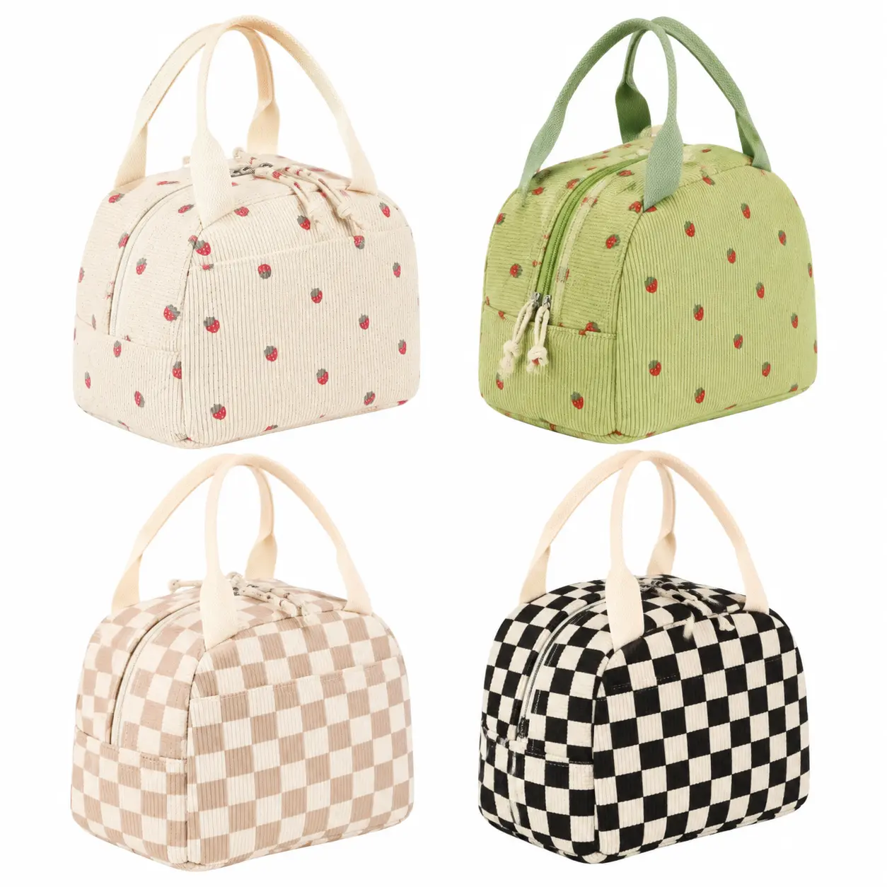 Premium Corduroy Insulated Portable Bento Bag – Large-Capacity Thermal Lunch Carrier with Printed Design, Ideal for Work, School, Picnics, Hiking, and Outdoor Camping Trips