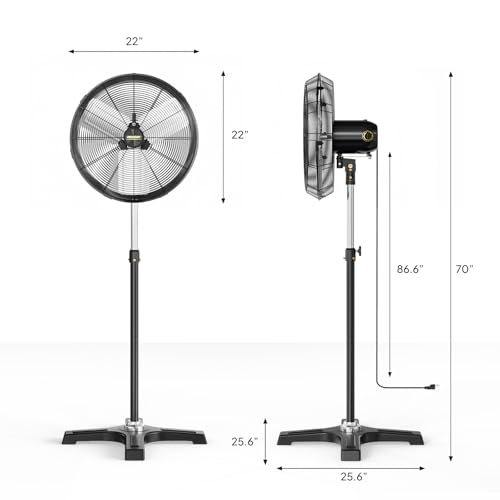 ROVSUN 30'' Industrial Heavy Duty Standing Fan, 8600CFM High Velocity Pedestal Fan with One-touch Oscillating Function, Adjustable Height, for Shop, Workshop, Garage, UL Listed, Black, 220W