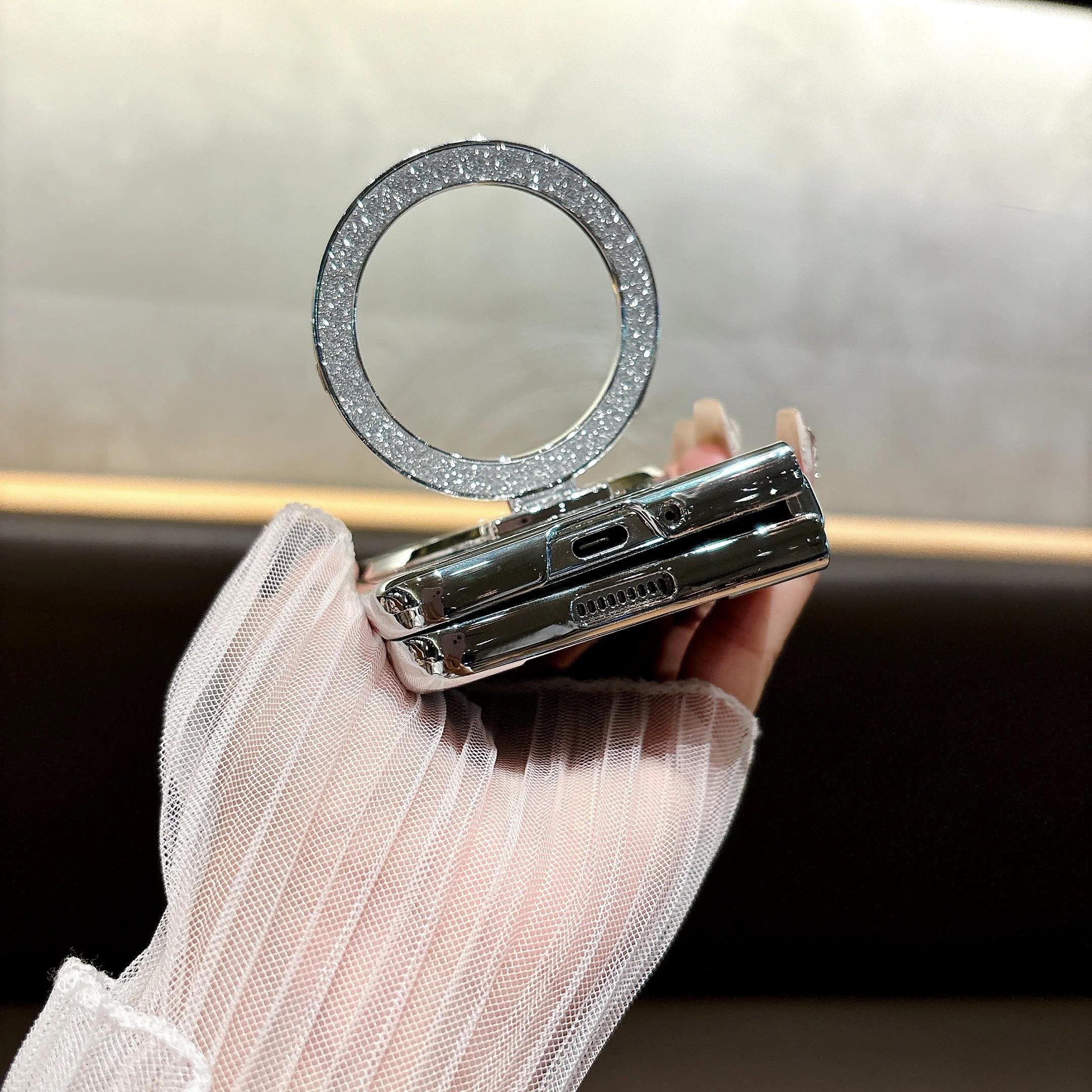 Ring Electroplate Sparkling Phone Case for Samsung Galaxy Z Fold 7 6 5 4 3 Fold6 Fold5 Fold4 Fold7 Magnetic Shockproof  Cover
