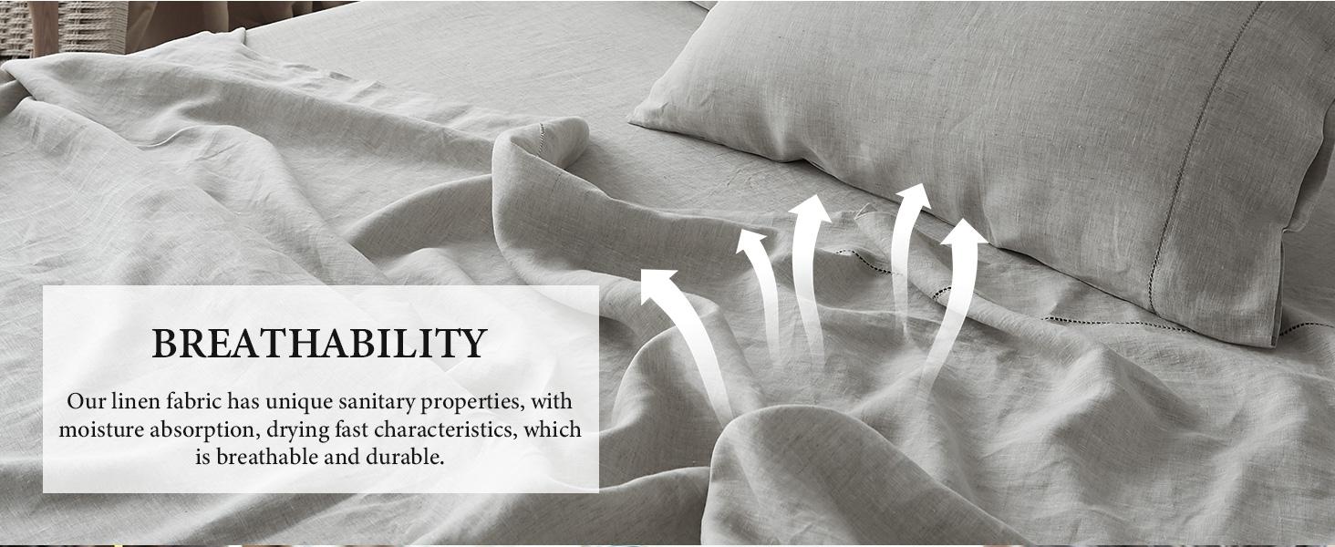 Simple&Opulence 100% French Linen Sheet Set Handmade Hemstitch-Natural Flax Farmhouse Bed Sheets( Flat Sheet, Fitted Sheet, Pillowcase)-Solid Color Soft Breathable Bedding