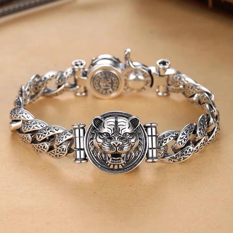 S925 Silver Plated Rotatable Fashion Bracelet, Peace And Good Luck Bracelet, Timeless Retro Design, Domineering Cool Bracelet Unisex Neutral Style