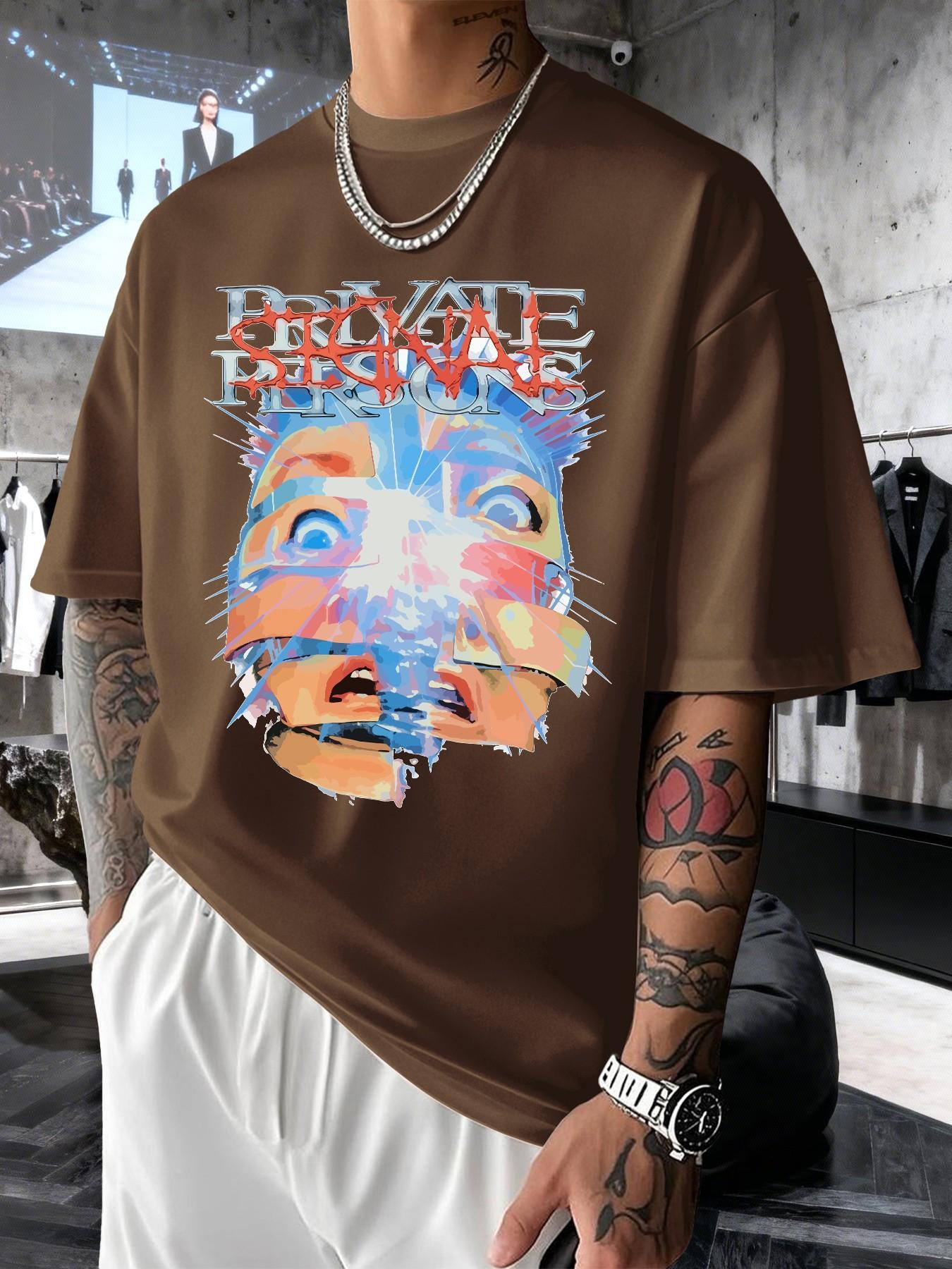 Men's Graphic Print Short Sleeve T-Shirt, Casual Slim-Fit Long Top, Comfortable Round Neck, Spring Summer Streetwear