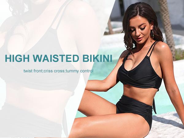 Holipick Women High Waisted Bikini Set Two Piece Swimsuits Push up Wrap Swim Suits Top Tummy Control Bathing Suit Bottom