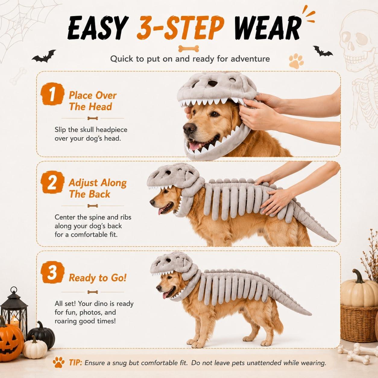 Pet Halloween Dog Costume with Dinosaur Skeleton, Realistic 3D Dinosaur Bone, Plush Pet Hat Costume, Large Dog Role Play Dress, Puppy Costume Pet Halloween Dog Costume with Dinosaur Skeleton, Realistic 3D Dinosaur Bone, Plush Pet Hat Costume, Large Dog Role Play Dress, Puppy Costume