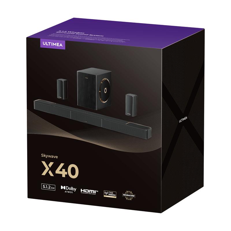 Limited Sale-ULTIMEA Skywave X40 5.1.2ch Wireless Surround Sound System for TV, Home Theater, Soundbar for Smart TV with Dolby Atmos, 530W Soundbar with Wireless Subwoofer, Strong Bass, 4KPassThrough, HDMI eARC, BT 5.4, App Control ,Speaker, BlackFriday