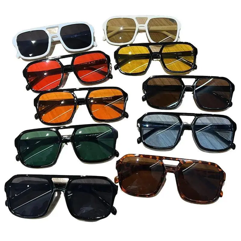 Square Sunglasses for Women & Men – Trendy Candy Color Double Bridge Retro Shades, UV400 Protection, Lightweight Personalized Eyewear for Summer Street Style, Travel & Daily Wear, Men's Sunglasses, Anti-Uv Women's Sunglasses,summeroutfits,vacationoutfits,