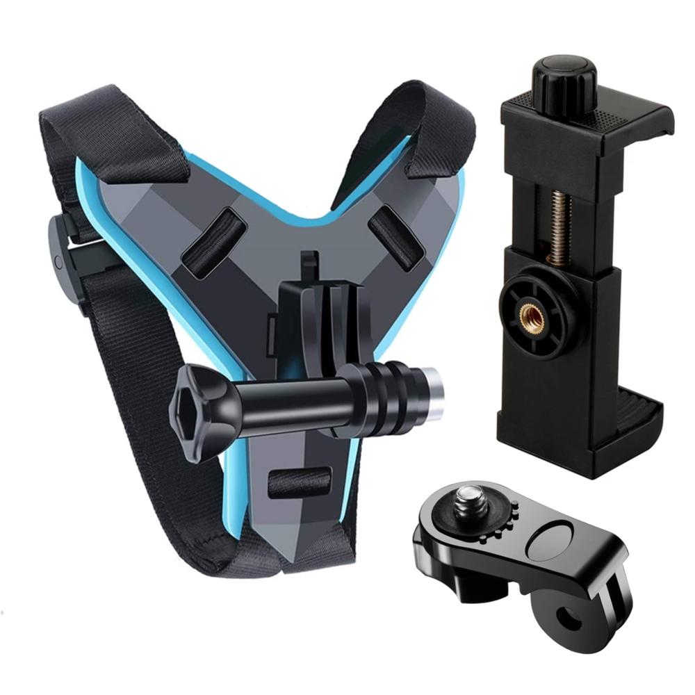 Durable Motorcycle Helmet Chin Strap Camera Mount Holder - Easy-to-Install Locking Design with Phone Clip, Full Face Mobile Phone Holder Compatible with GoPro Hero 11,10,9 Action Cameras
