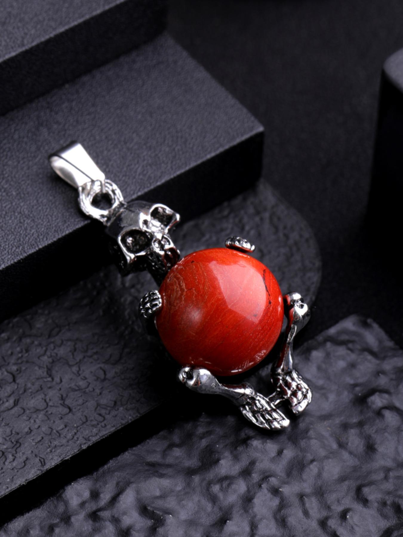 Natural Amethyst Round Bead Pendant Necklace, Bold Skull Design, Unique Fashion Accessory, Trendy European Style Jewelry