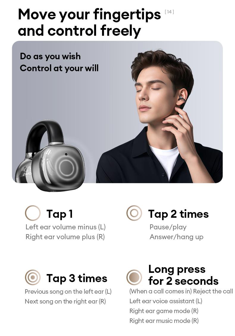 HYUNDAI C03 Clip-On Wireless Headphones with DT6.0 Pulse Directional Technology, 360° ACS Panoramic Sound, IPX5 Waterproof Audio Earbuds for Music & Phone Calls, Comfortable for Sports & Workouts