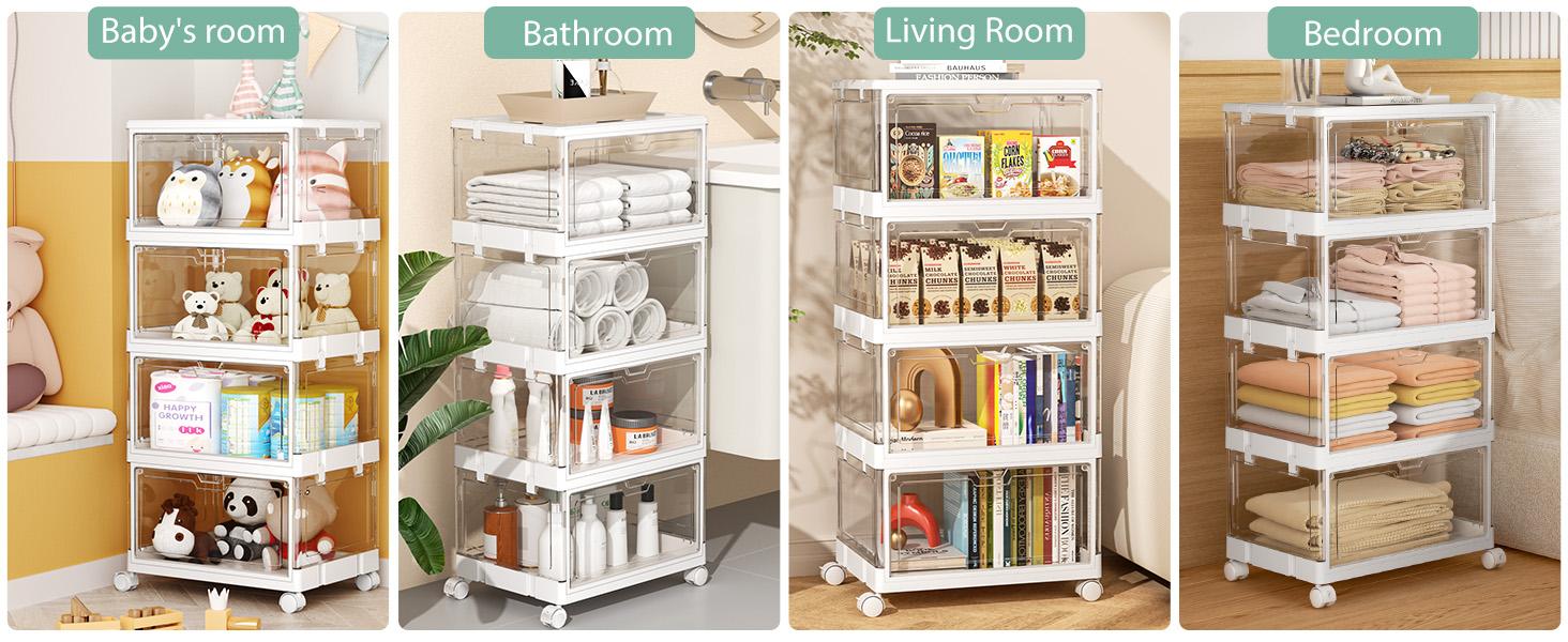 Clear Storage Bins with Lids,24QT Organizer Stackable, and foldable with magnetic doors for easy access.  Perfect for clothes, toys, books.