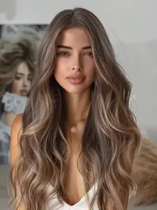 Elegant Gradient Wig, Long Curly Hair Fibers, Rose Net Cap, Heat Resistant, 24 Inch Full Head Set, All Seasons, Synthetic Material Wigs