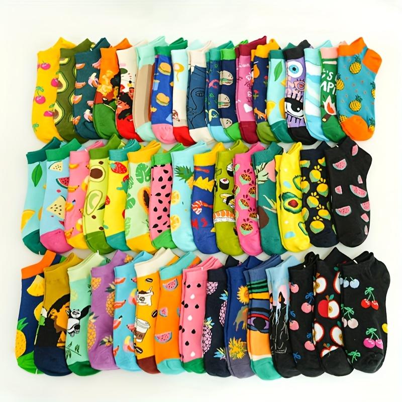6/12 Pairs Random Men'S Ankle Socks Featuring Fruit And Vegetable Patterns - Made from Colorful Knitted, Machine Washable, Low-Cut Design Suitable for Casual Wear, Adorable Socks Perfect for Outdoor Activities. Soft, Comfortable