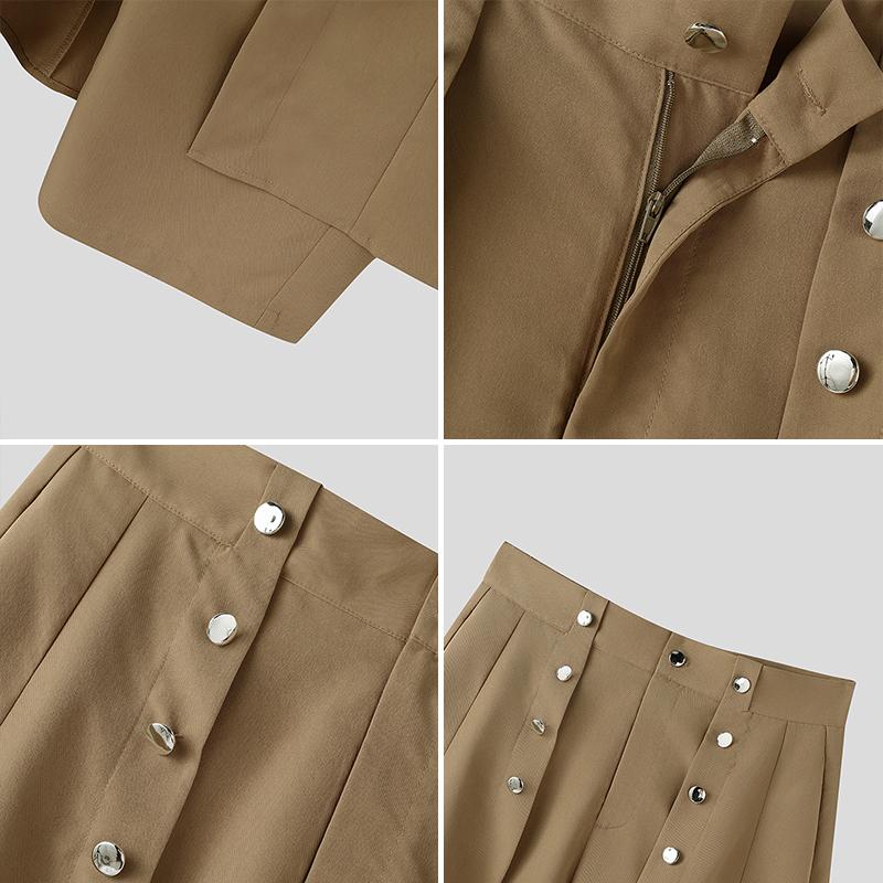 INCERUN Men's All Season Fashion Gothic Double-Breasted High Waist Deconstructed Layered Wide Leg Blazer Trousers Perfect for Halloween Costume Steampunk Stage Party Wear.