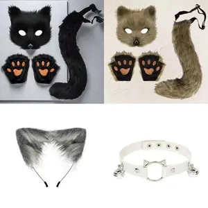 Foxes Mask+Tail +Gloves Set Halloween Cosplays Costume Accessorie Theme Party Dress Up Props Carnival Party Costumes Accessories