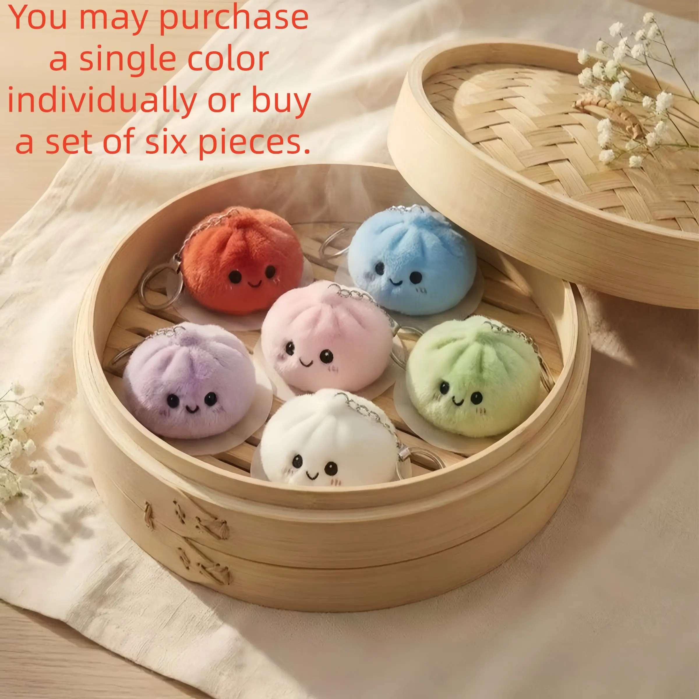 Cute Steam Bun Stress Relief Plush Toy, Squeeze Fluffy Keychain Kawaii, Blind Box, Decorative Gift, 6/1 Pack, Perfect for Relaxation and Fun