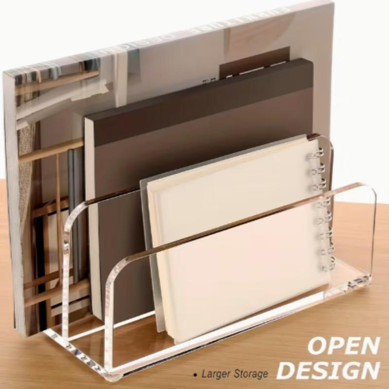 Acrylic Mail Organizer Desktop Storage Rack, 2 Compartments Transparent File Holder, Office Desk Organizer for Home School Office