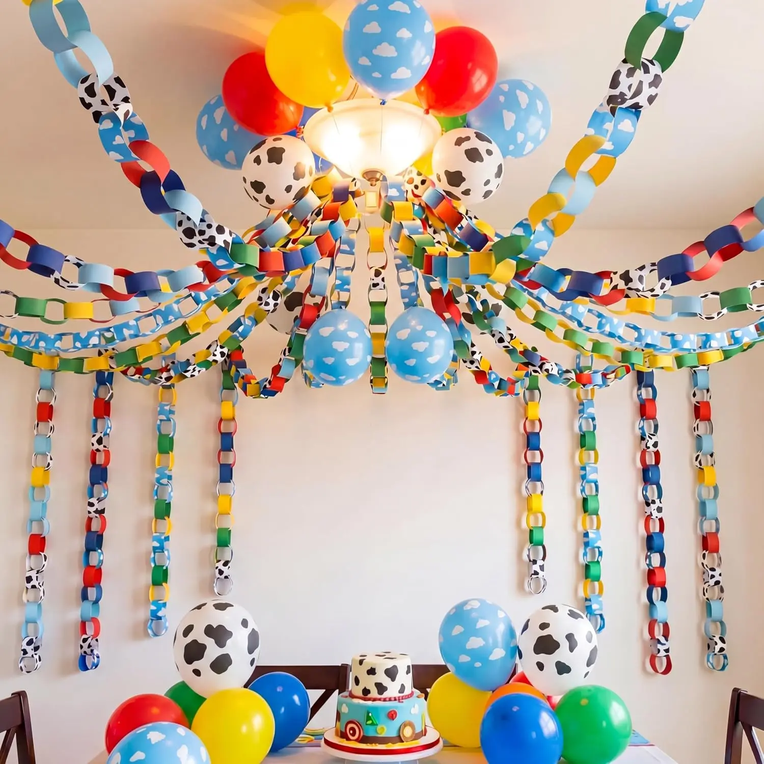 600Pcs Super Brother Themed Paper Chain Garland, 32.8ft DIY Paper Chain Craft Supplies with Double Sided Tape, Birthday Classroom Party Decorations