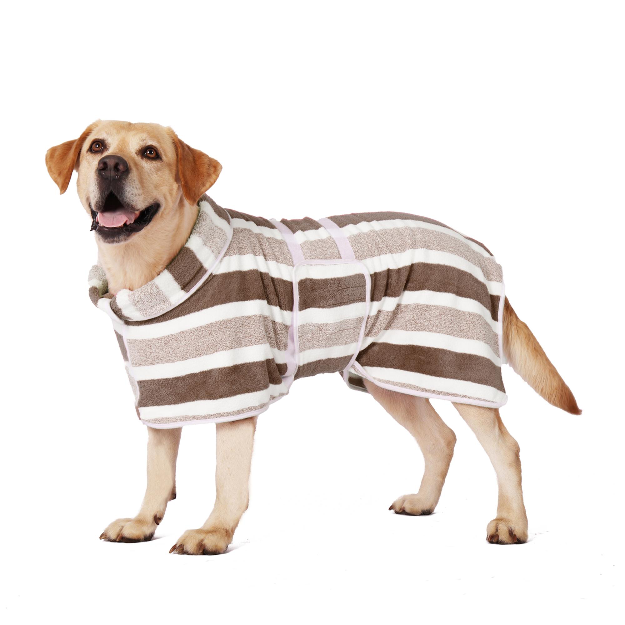 [SummWins] Quick-Dry Dog Bathrobe - Striped Pet Bath Accessory, Super Absorbent, Ultra-Soft Fabric, Adjustable Waistband, Easy Cleanup, Multi-Size Morning Wear, 1pc
