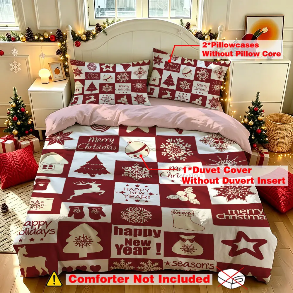 3pcs Christmas Red And White Plaid Duvet Cover Set, Includes 1 Duvet Cover & 2 Pillowcases, No Filling, Christmas Gift For Bedroom Hotel Dorm