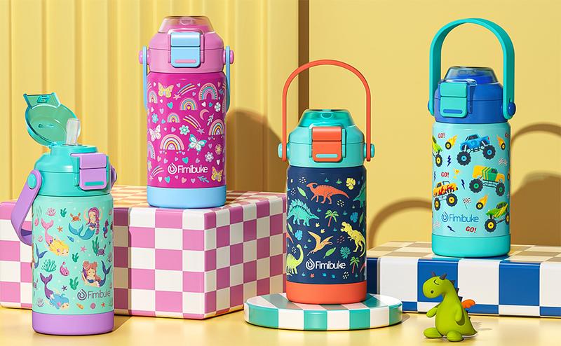 Product Introduction of Fimibuke BPA-Free Insulated Water Bottle, 14/18oz Leak Proof 18/8 Stainless Steel Vacuum Tumbler with Pop-Open Straw & Spout 2-in-1 Lid, Travel and School Cup 0