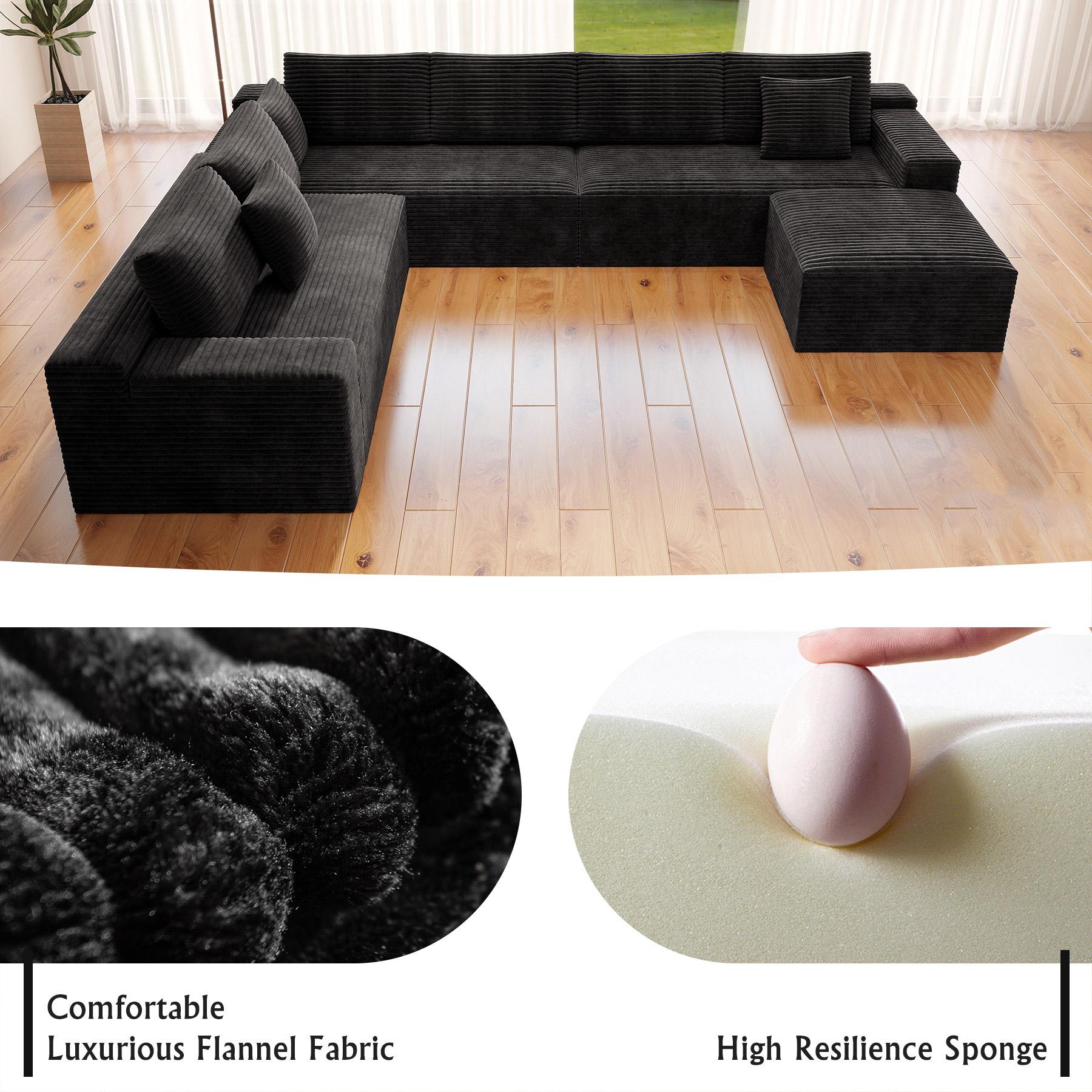 Oversized 8 seater Sectional Cloud Couch for Living Room, Modular Floor Sofa with Plush Flannel, No Assembly Required, Big Comfy Couches Set with Fluffy Memory Foam, Stupendous U Shaped Sofas with Chaise