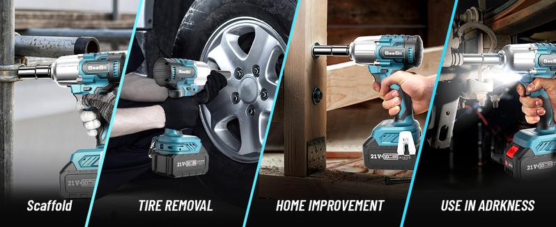 Seesii Cordless Brushless Impact Wrench 1/2 inch, (450N.m) 332Ft-lbs Max Torque Electric Impact Wrench One 4.0Ah Battery, Charger & 4 Sockets, Power Impact Driver for Car Home, Black Friday Deals