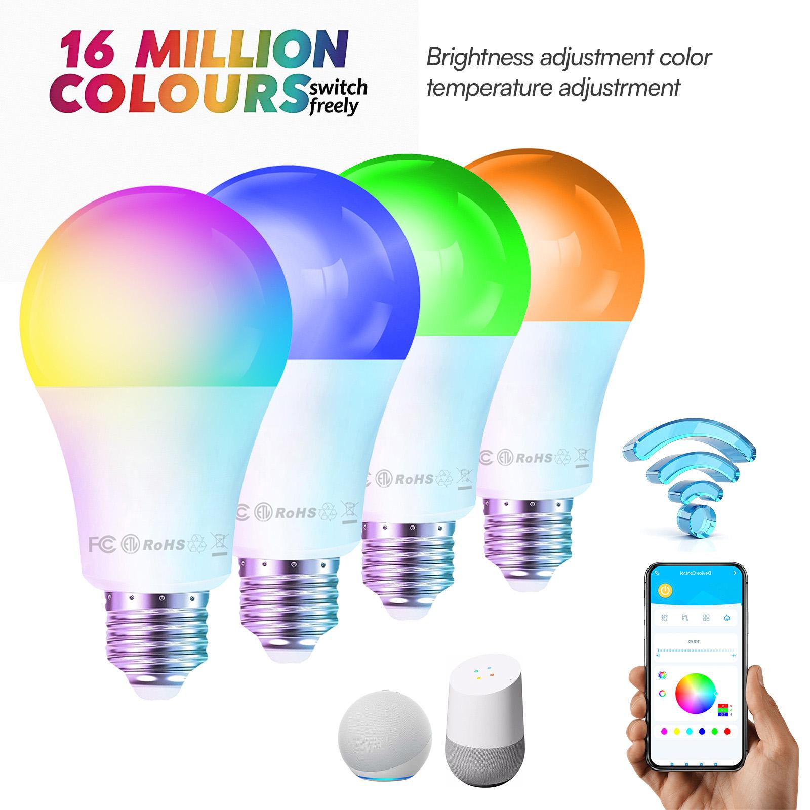 DAYBETTER Smart Light Bulbs 16 Million Colors RGBCW WiFi Bluetooth LED A19 800 Lumens Music Sync Voice Control Group Timer Function