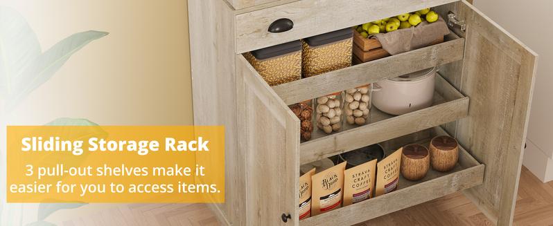 【2 Packages Shipping】IRONCK Kitchen Pantry Cabinet 72" Height, Freestanding Cupboard with Drawer, Sliding Storage Rack, and 6 Hanging Shelves for Dining Room, Laundry, Rustic Maple 【2 Packages Shipping】IRONCK Kitchen Pantry Cabinet 72" Height, Freestanding Cupboard with Drawer, Sliding Storage Rack, and 6 Hanging Shelves for Dining Room, Laundry, Rustic Maple