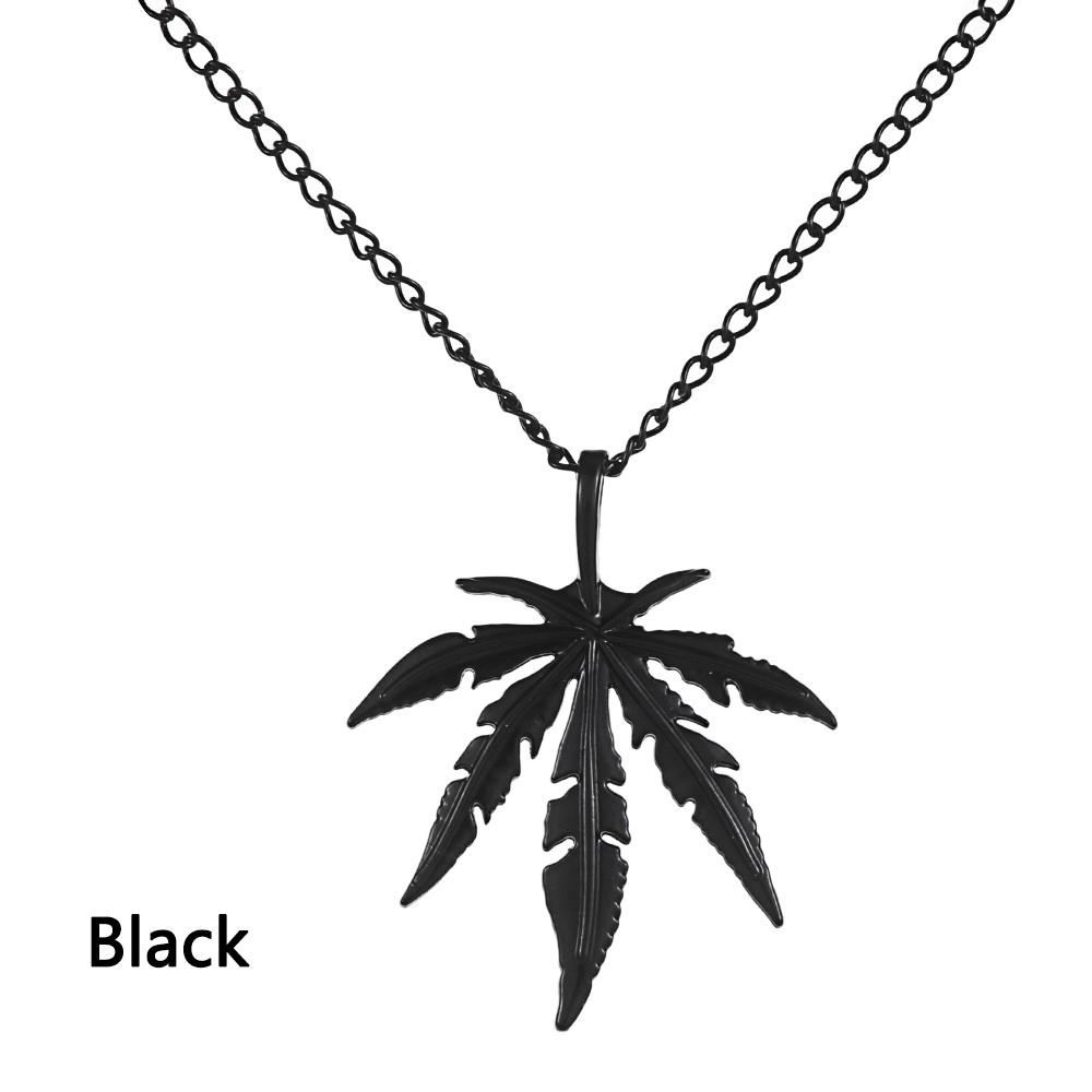 1Pc Fashion Maple Leaf Necklace Titanium Steel Hemp Leaf Pendant Glittery Charm Chain Gift Jewelry Hip Hop Jewelry Accessories