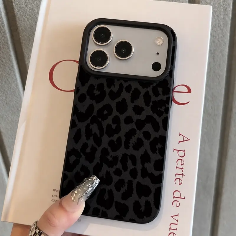 Black TPU Leopard Print Lightweight Protective Full-Coverage Phone Case - Shockproof, Stylish Cellphone Accessories for iPhone 18 Pro Max, 17/16/15/14/13/12/11 Pro Max, XS, XR, X