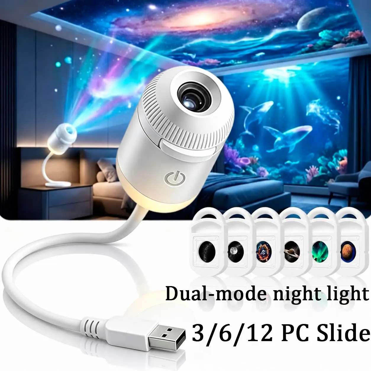 Dual Mode Starry Night Projector, USB plug-in night light, Portable projector lamp, Mood Lamp, Adjustable Focus, Soft Lighting, Ideal for Car, Bedroom, Festival Decor, Gift for Astronomy Lovers