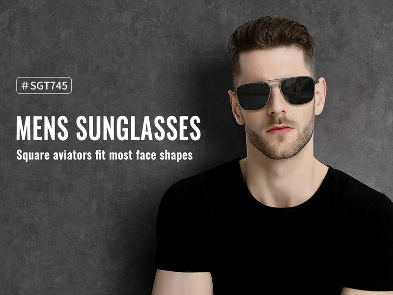 SUNGAIT Polarized Retro Square Aviator Sunglasses for Men Women UV400 Protection Vintage Metal Frame Travel Driving Beach Daily Eyewear Outdoor SGT745