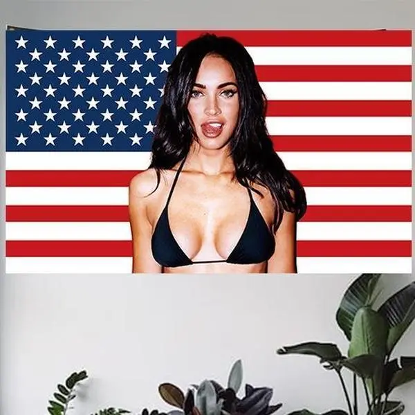 Megan Fox Themed 3'x5' US Flag, Durable Polyester Girl Room Accessories Flag, Indoor/Outdoor Home Decor Tapestry for Men's Room Display