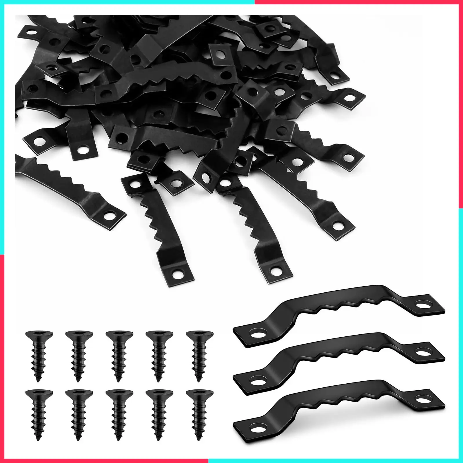 50 Sets Sawtooth Picture Hanger with Screws for Photos Canvas Clock Wood Frame Hardware Metal Hook Hanging Artwork Home Decoration Black