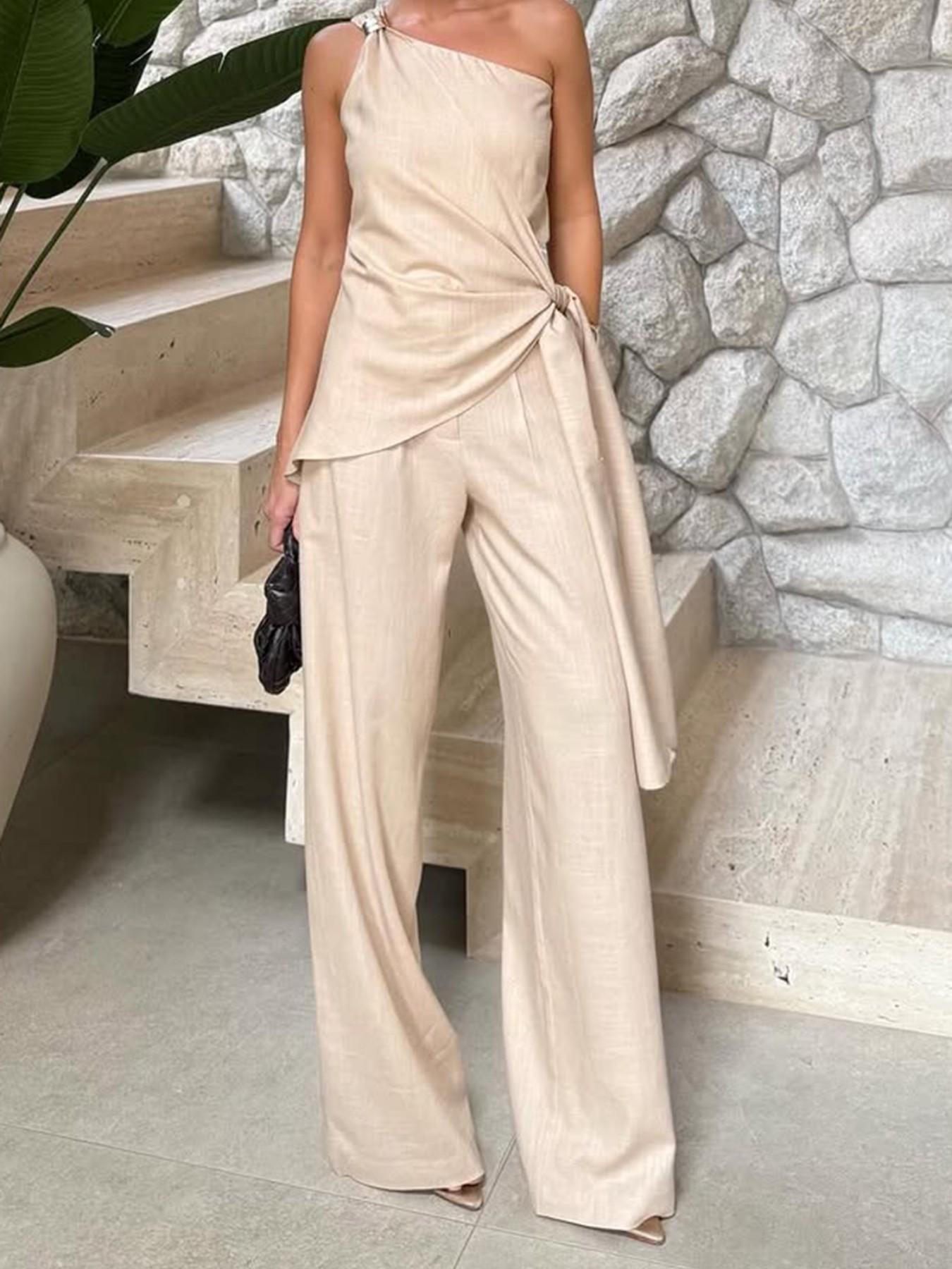 Elegant Two-Piece Set, Loose Fit Crop Top & Wide-Leg Pants, Casual Daily Wear, Perfect for Travel, Stylish Comfortable