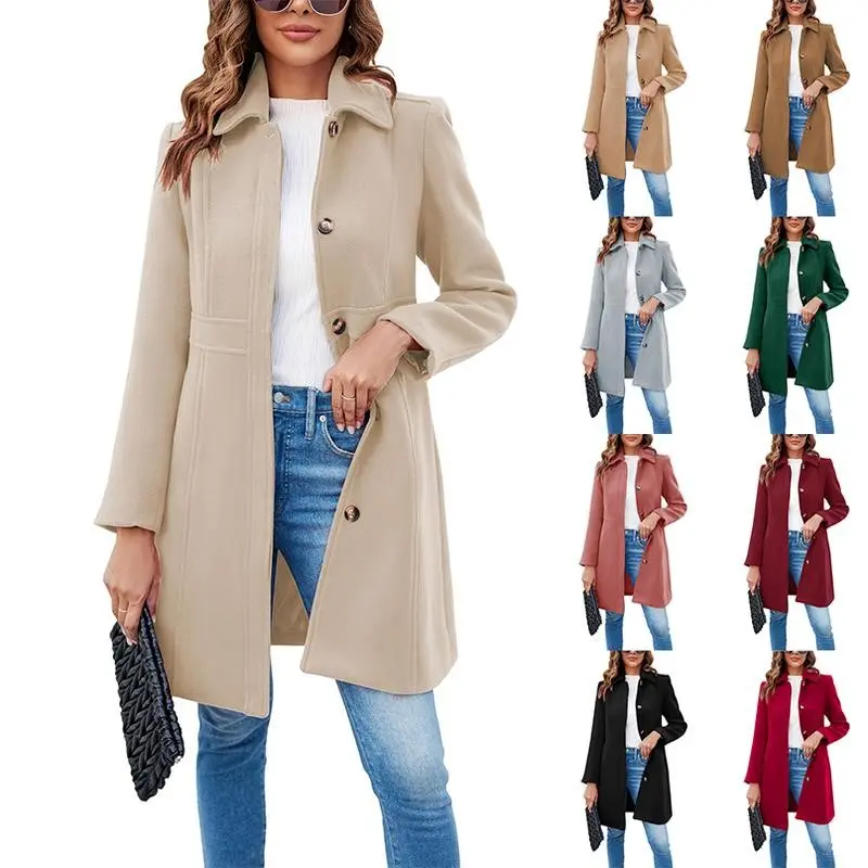 Womens Elegant Single Breasted Long Sleeve Mid Winter Overcoat Work Office Pea Coats