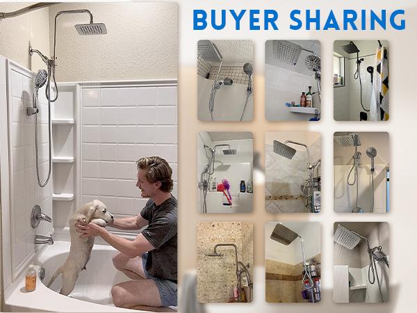 Ryamen Dual Shower Head Combo, 8'' High Pressure Rain/Rainfall Shower Head,5 Settings Adjustable Handheld Showers,with 15" Height Adjustable Slide Bar,Holder/Hose, Angle Adjustable, high pressure showerhead，tiktok shop showerhead