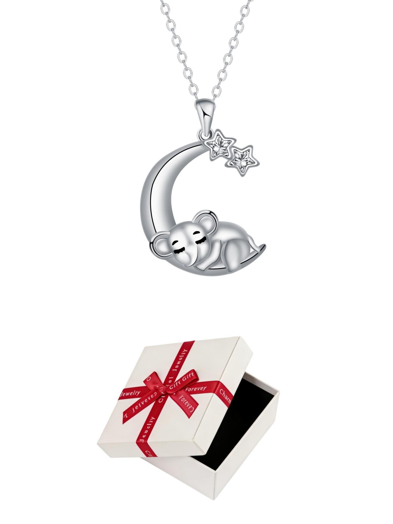 Star & Moon Glow Original niche cute moon and elephant necklace.Paired with a preserved rose & teddy bear jewelry gift box.Perfect mysterious gift for festivals, birthdays, Valentine's Day, Mother's Day and Christmas.