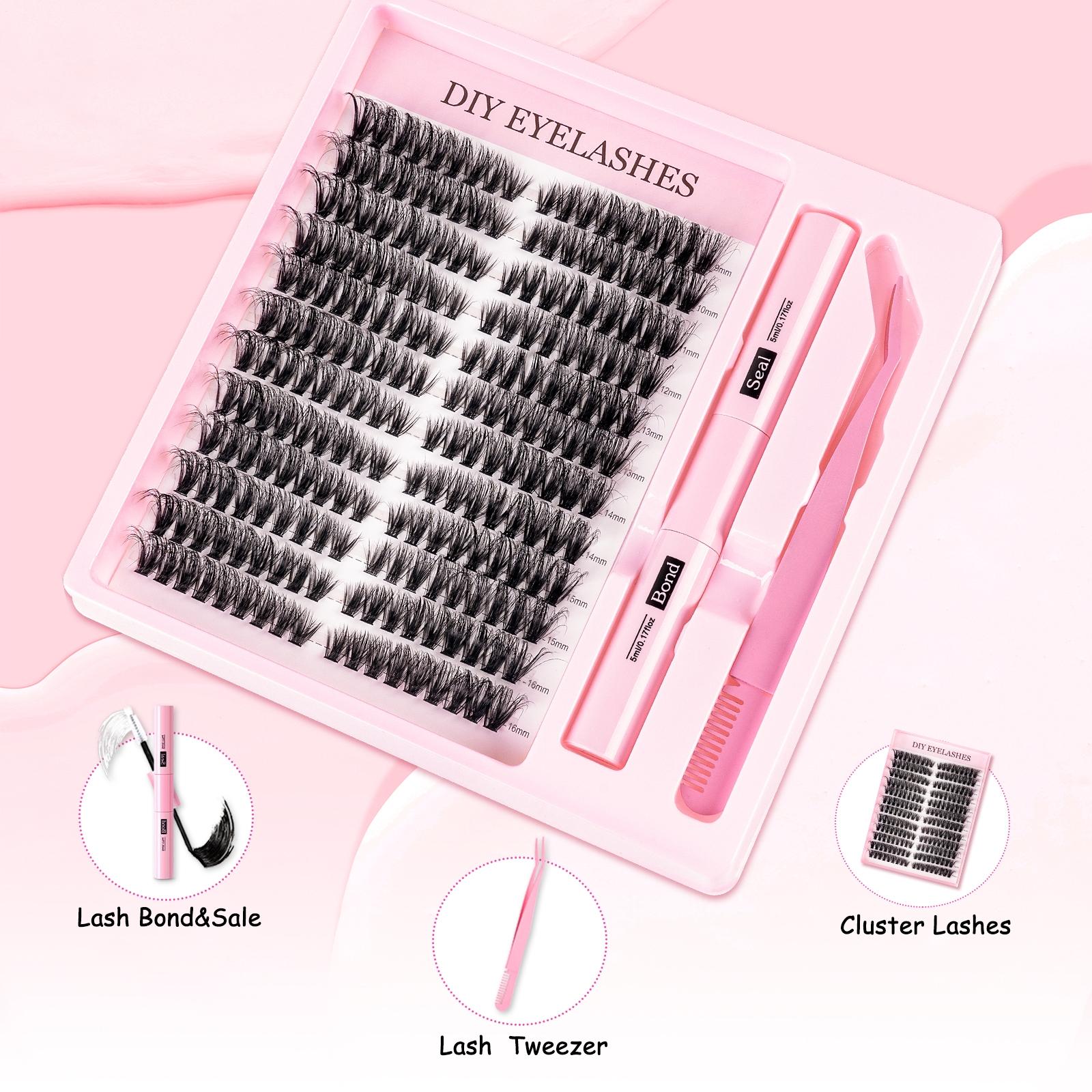 80D Eyelash Growth Kit, Independent Lashes with Dual Glue Tweezers, D Curl Mixed Lengths, Non-Toxic, Easy Application, Perfect for Home Makeup