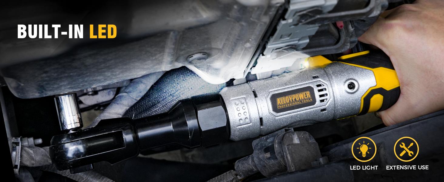 3/8" Cordless Ratchet Wrench Set, 60FT-LBS(80N.m) Electric Ratchet, 12V Extended Power Ratchet Wrench with Variable Speed, 6 Sockets, LED Light, 1/4" Adapter,1/2" Adapter,2 Batteries, Best Christmas and New Year Gift Ideas for Everyone