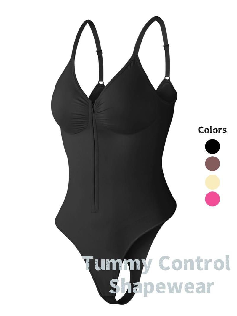 Women's Seamless Shapewear Bodysuit, Front Zipper Design, Tummy Control Thong Style, All Seasons Wearable, Comfortable Fit, Seamless Compression Body