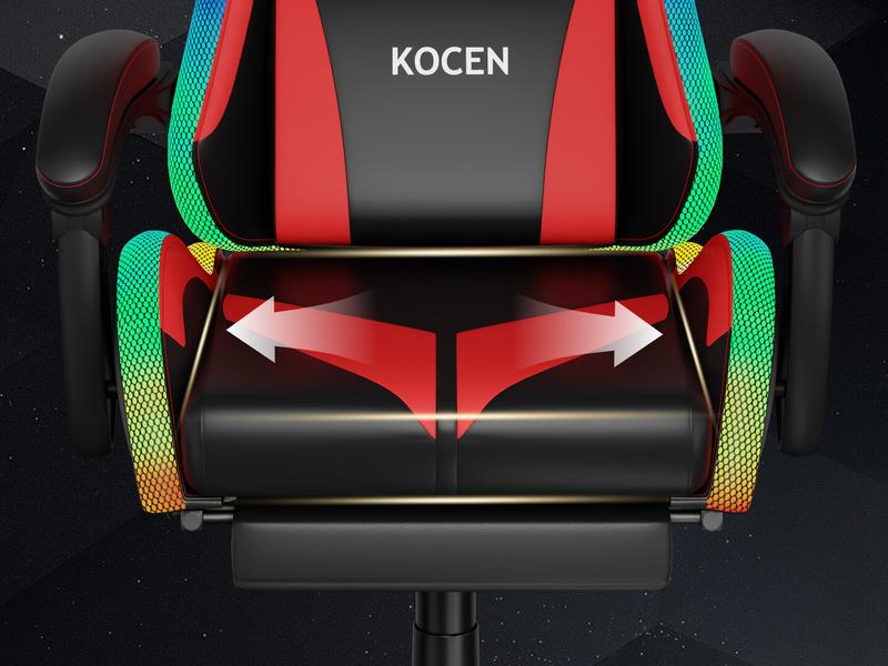 [New Year Flash Sale] KOCEN Gaming Chair , racing style RGB LED light gaming chair, equipped with a lumbar massager, high-back adjustable recliner, with footrest and headrest. Adult gaming chair, large high gaming chair,with sturdy class-4 gas lift.KC-35