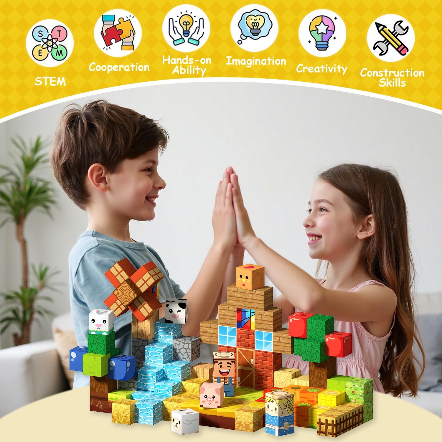 Stem Montessori Magnetic Building Blocks Set, Cognitive Development & Balance Training, Fine Motor Skills, Non-Toxic, Early Learning Gift for Kids Aged 3+