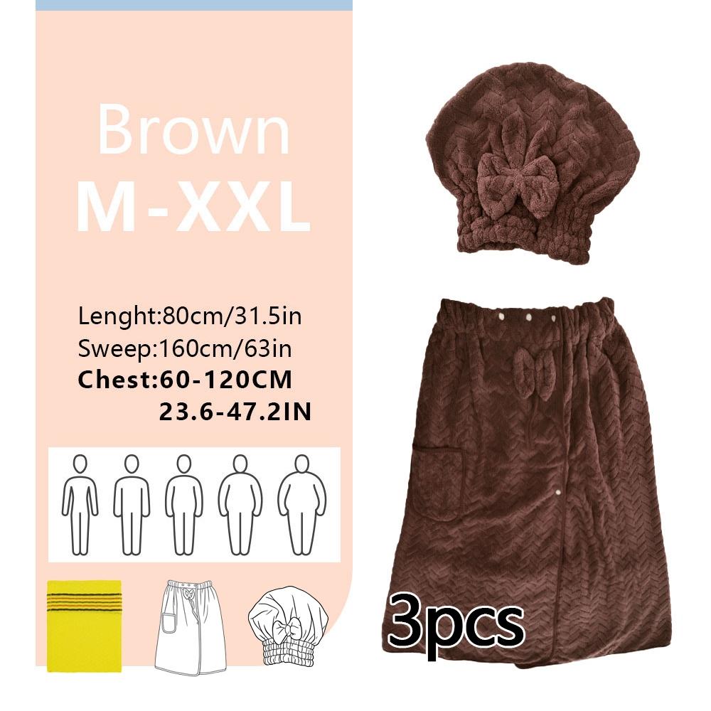 3-Piece Bathrobe Set, 1 bath wrap +1 hair towel+1 Exfoliating Gloves, Adjustable Fit M-Xxxxl, Thickened Design, Ideal for Home, Travel, Sauna, Spa, Hair Turban Towel
